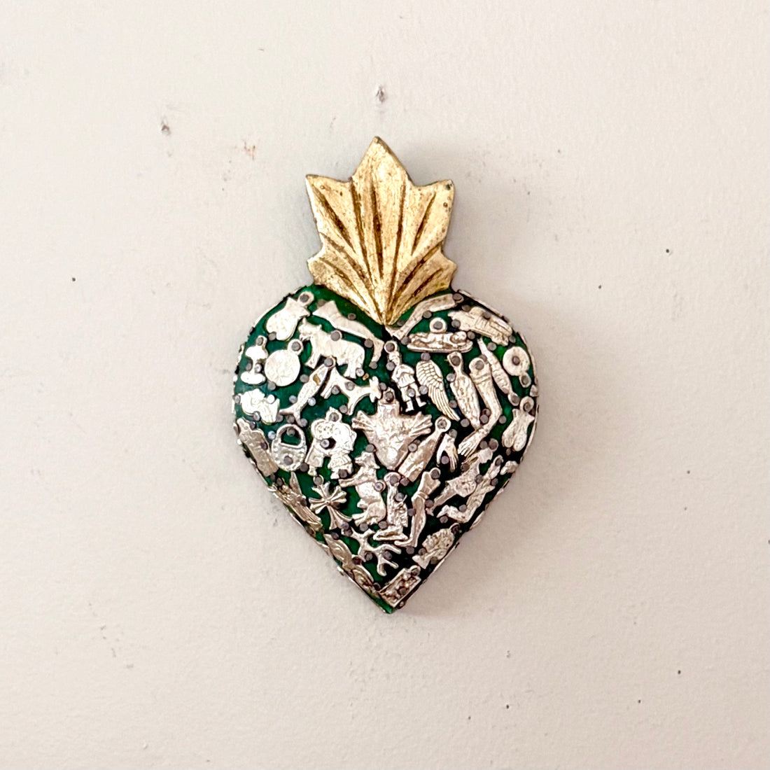 Large Green and Gold Milagro Sacred Heart