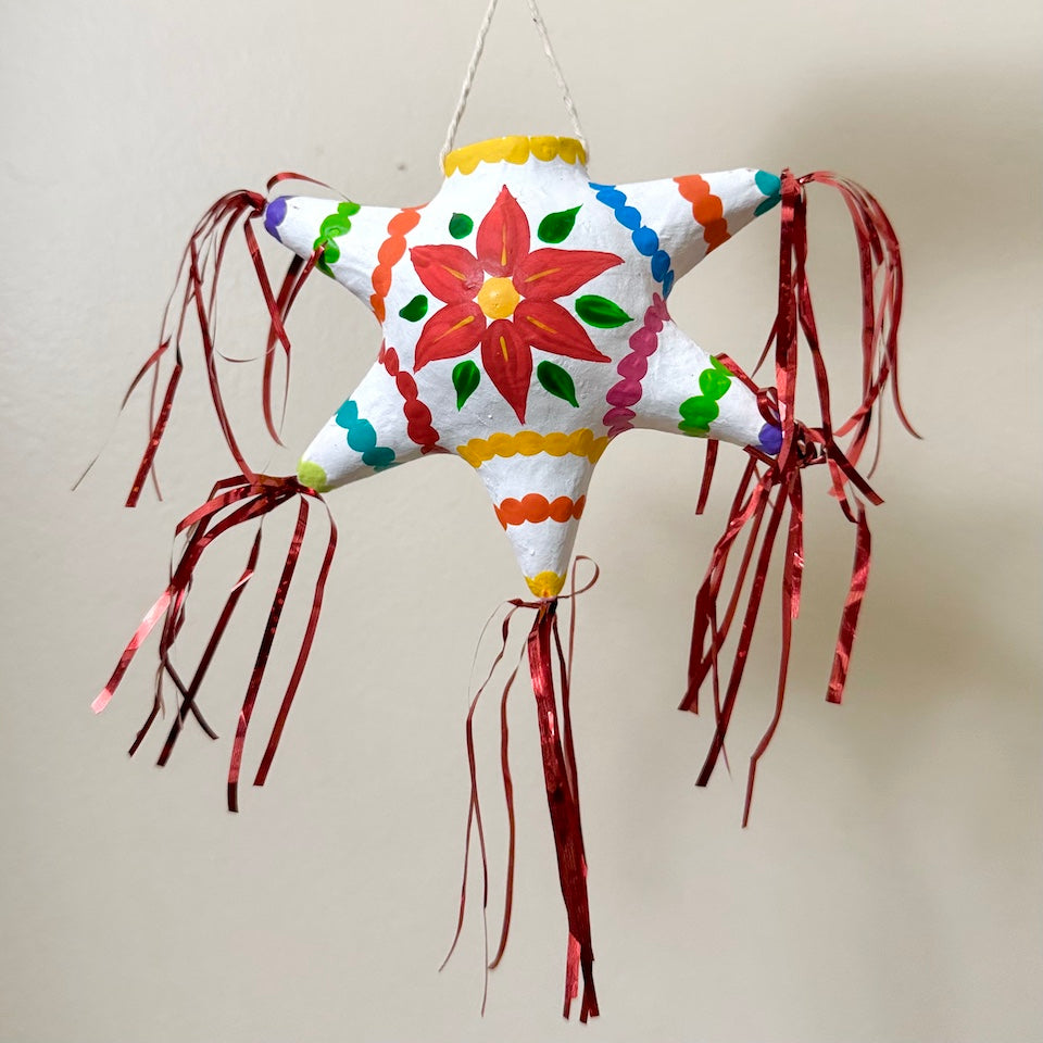 White Noche Buena Paper Mache Piñata Ornament