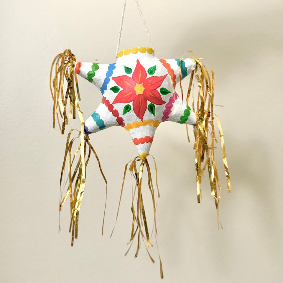 White Noche Buena Paper Mache Piñata Ornament