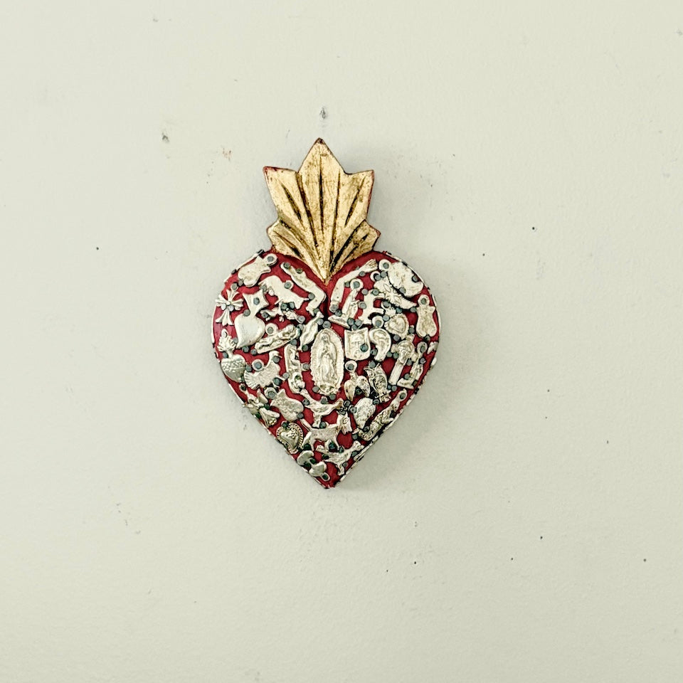 Large Red and Gold Milagro Sacred Heart