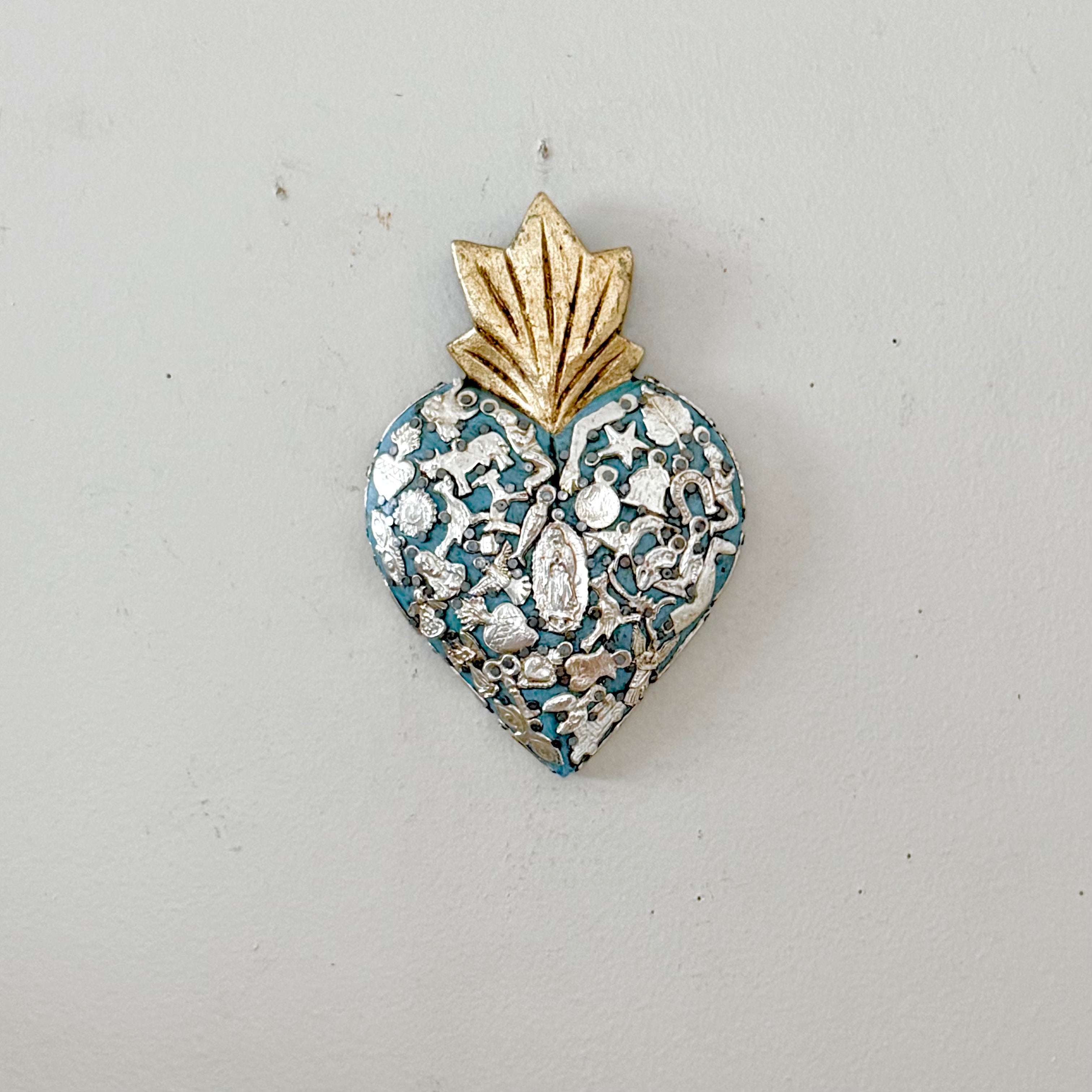 Large Blue and Gold Milagro Sacred Heart