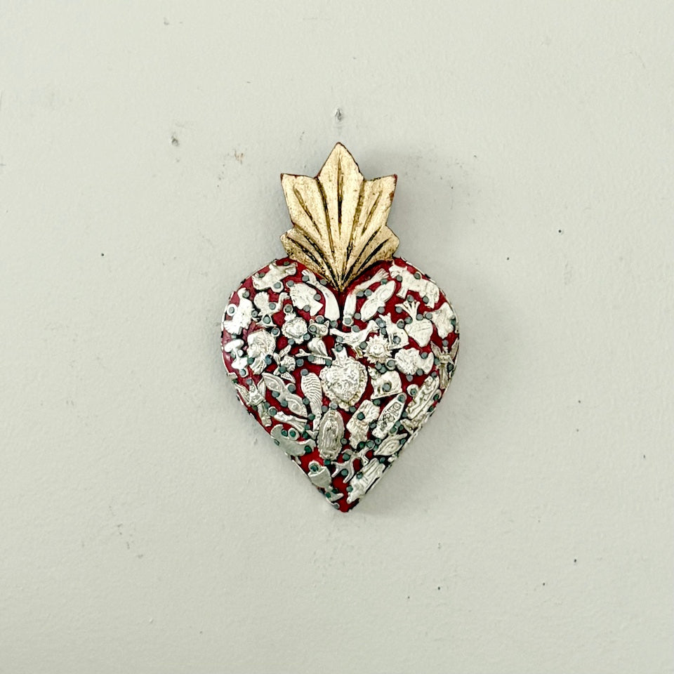 Large Red and Gold Milagro Sacred Heart