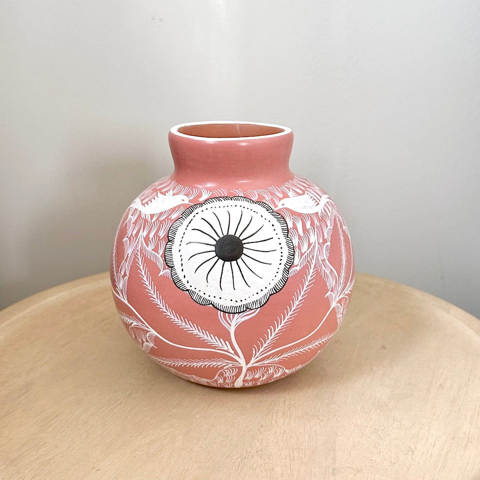 Medium Round Huancinto Flower Vase - Rose Gold &amp; White