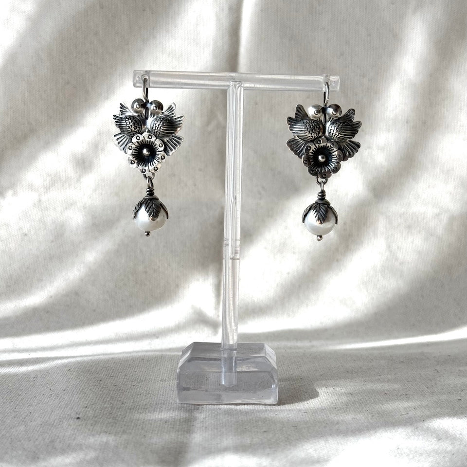 Pajaritos Mazahua Dangling Earrings with Stone