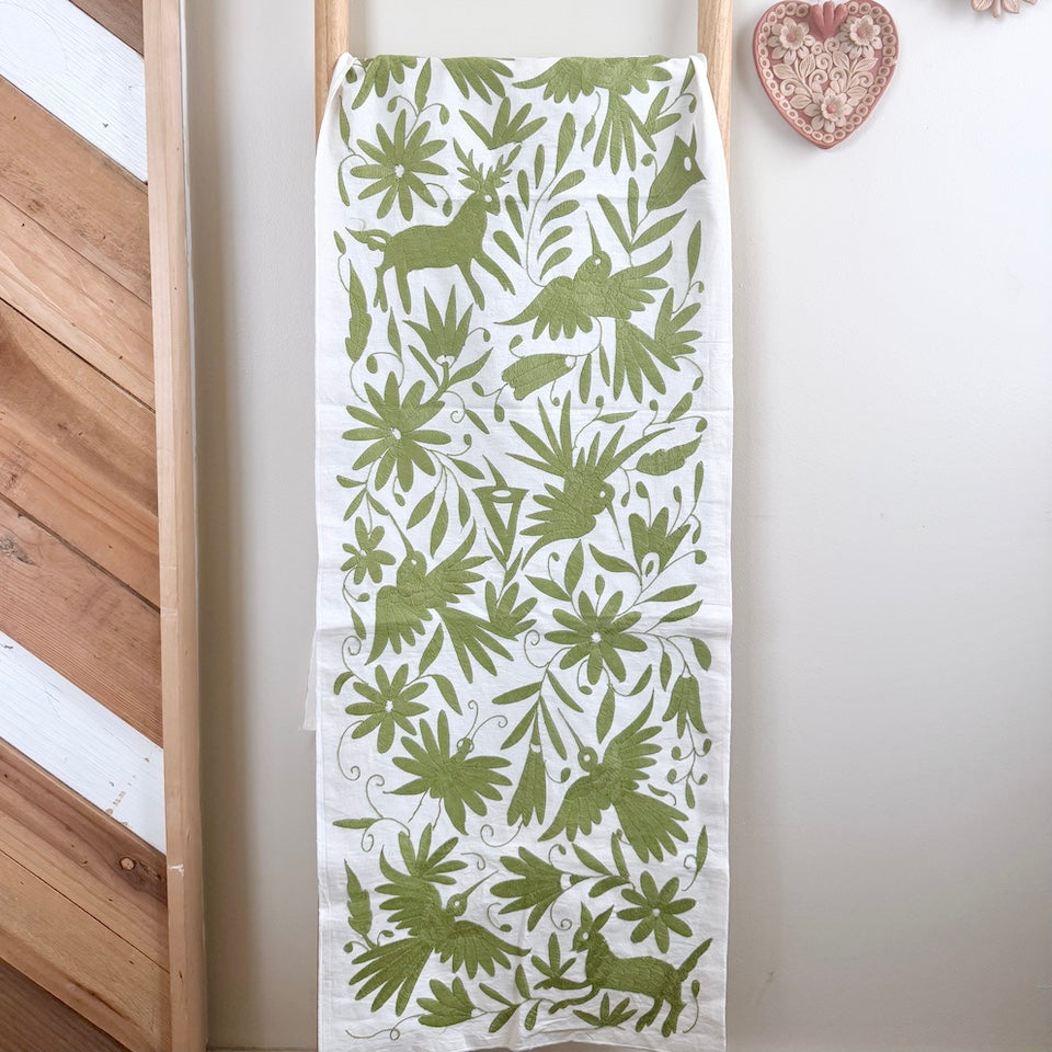 Olive Green Otomi Table Runner