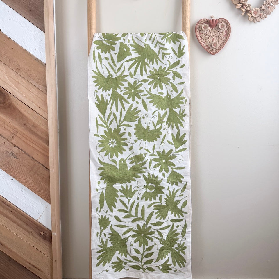 Olive Green Otomi Table Runner