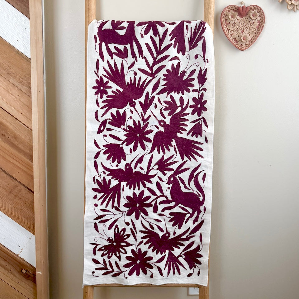 Burgundy Otomi Table Runner