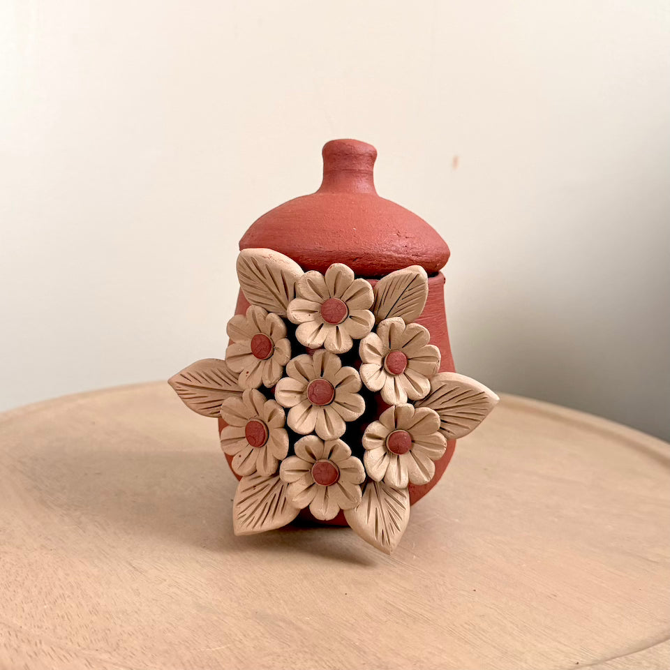 Small Flower Clay Sugar Jar