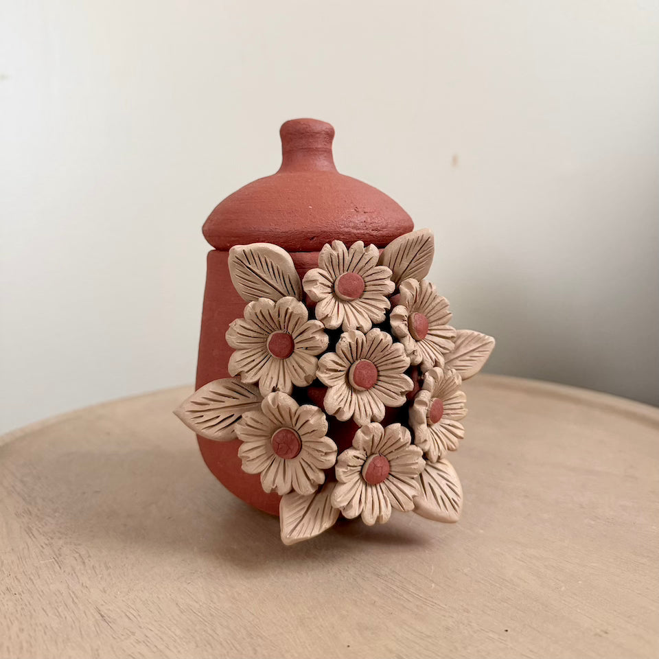 Small Flower Clay Sugar Jar