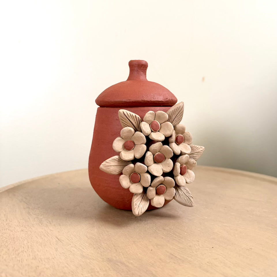 Small Flower Clay Sugar Jar