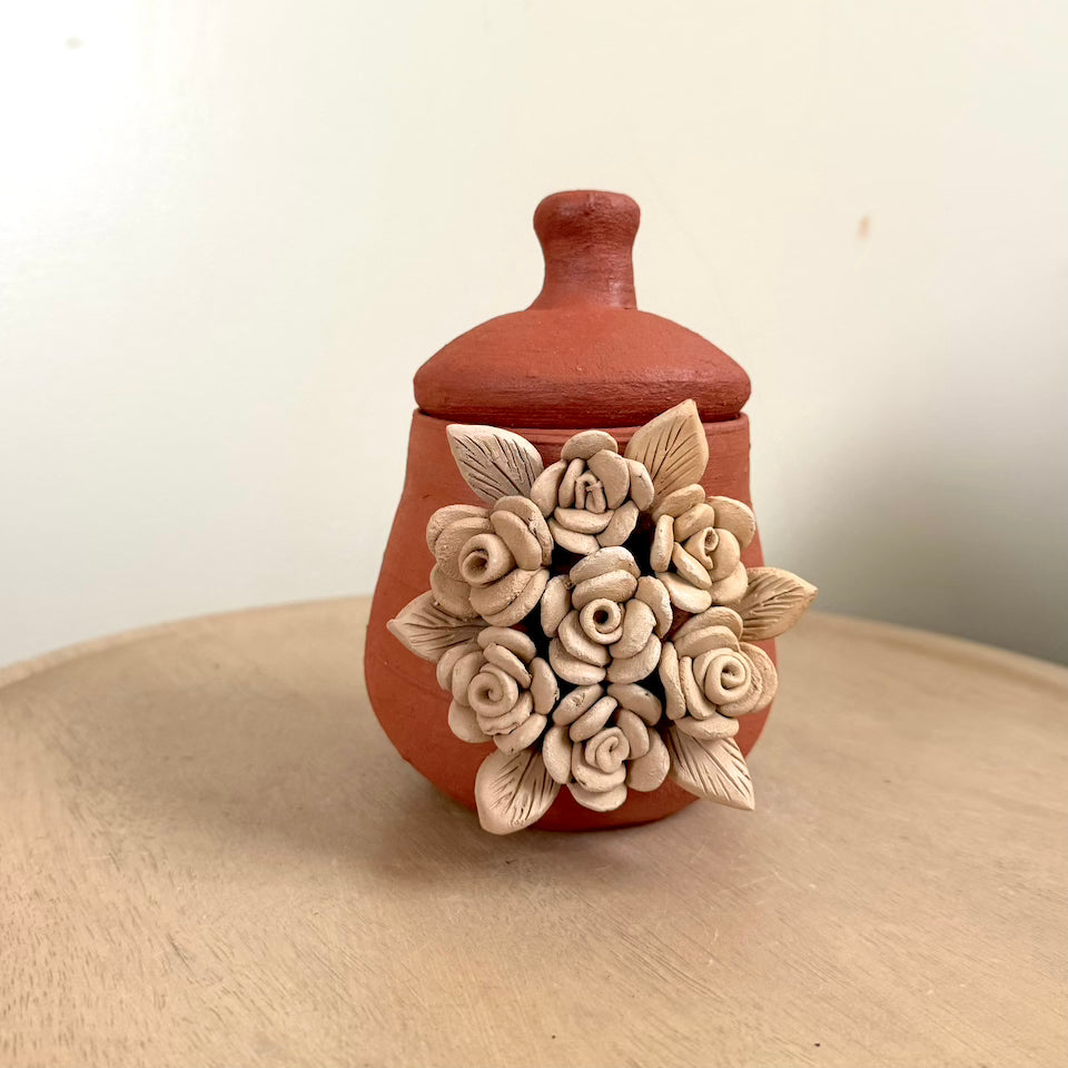 Small Flower Clay Sugar Jar