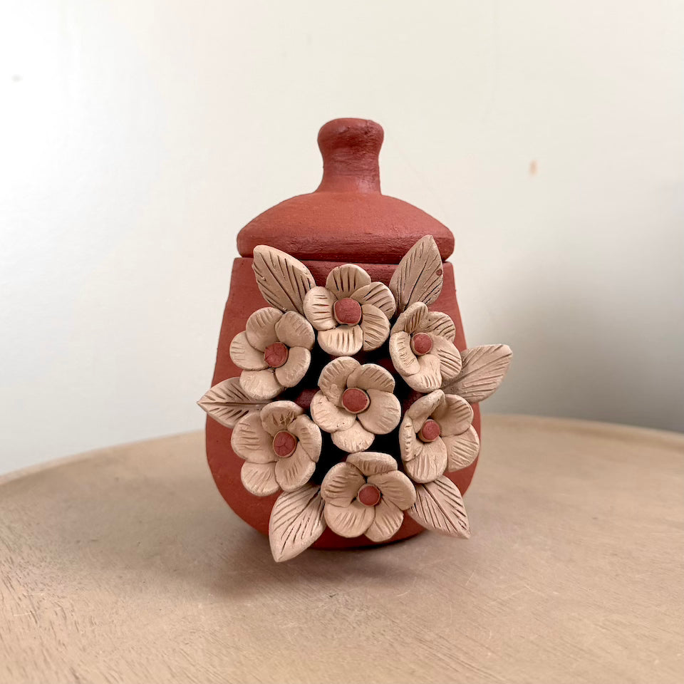 Small Flower Clay Sugar Jar