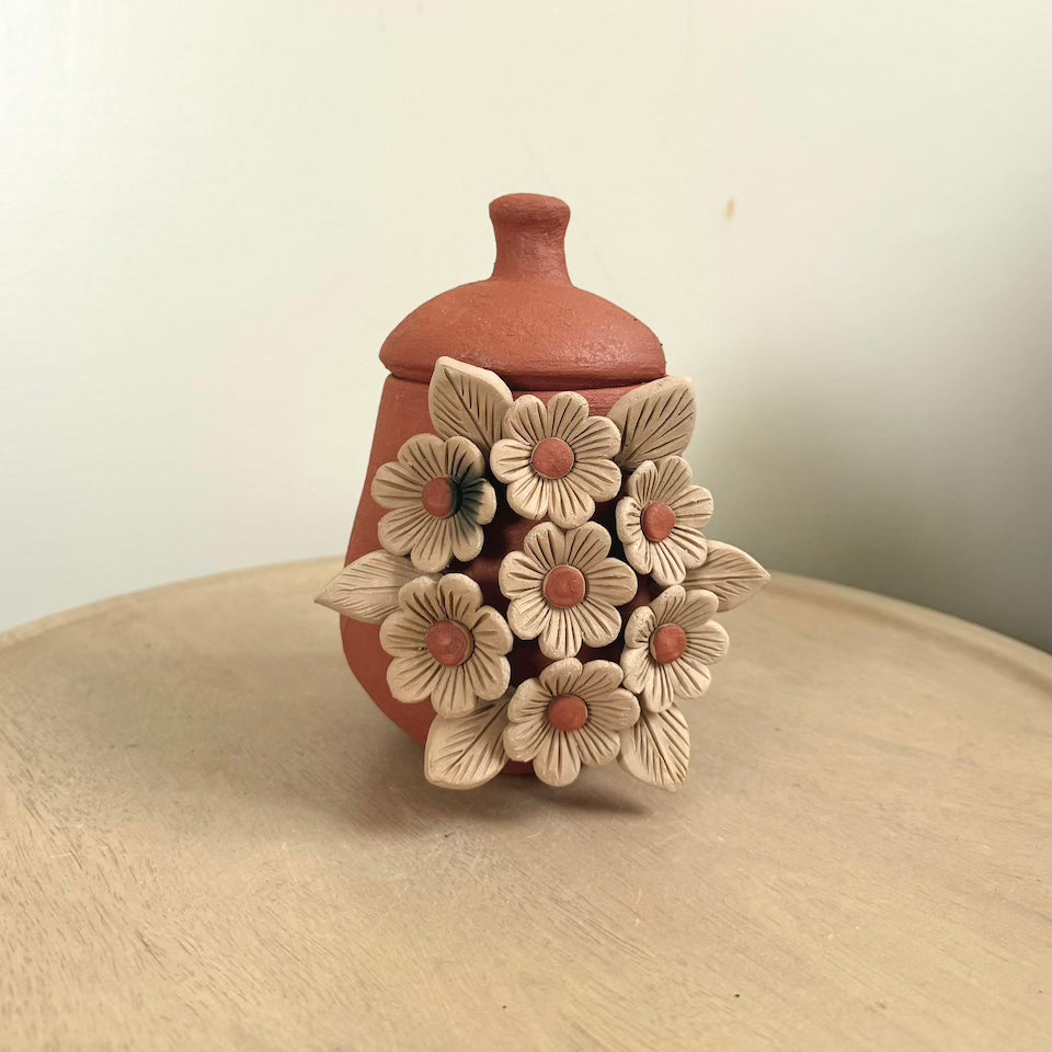 Small Flower Clay Sugar Jar