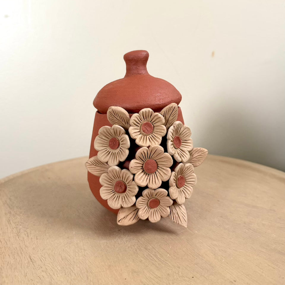 Small Flower Clay Sugar Jar