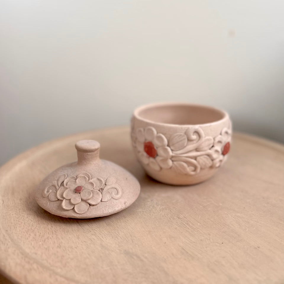 Natural Floral Clay Sugar Bowl