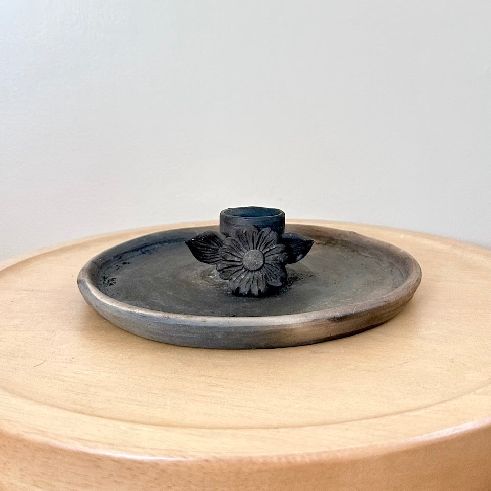 Burnished Clay Flower Single Candle Holder