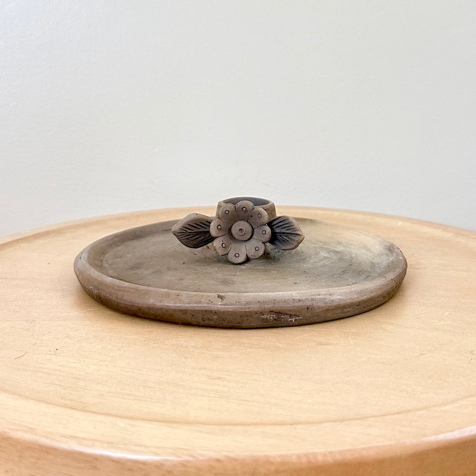 Burnished Clay Flower Single Candle Holder