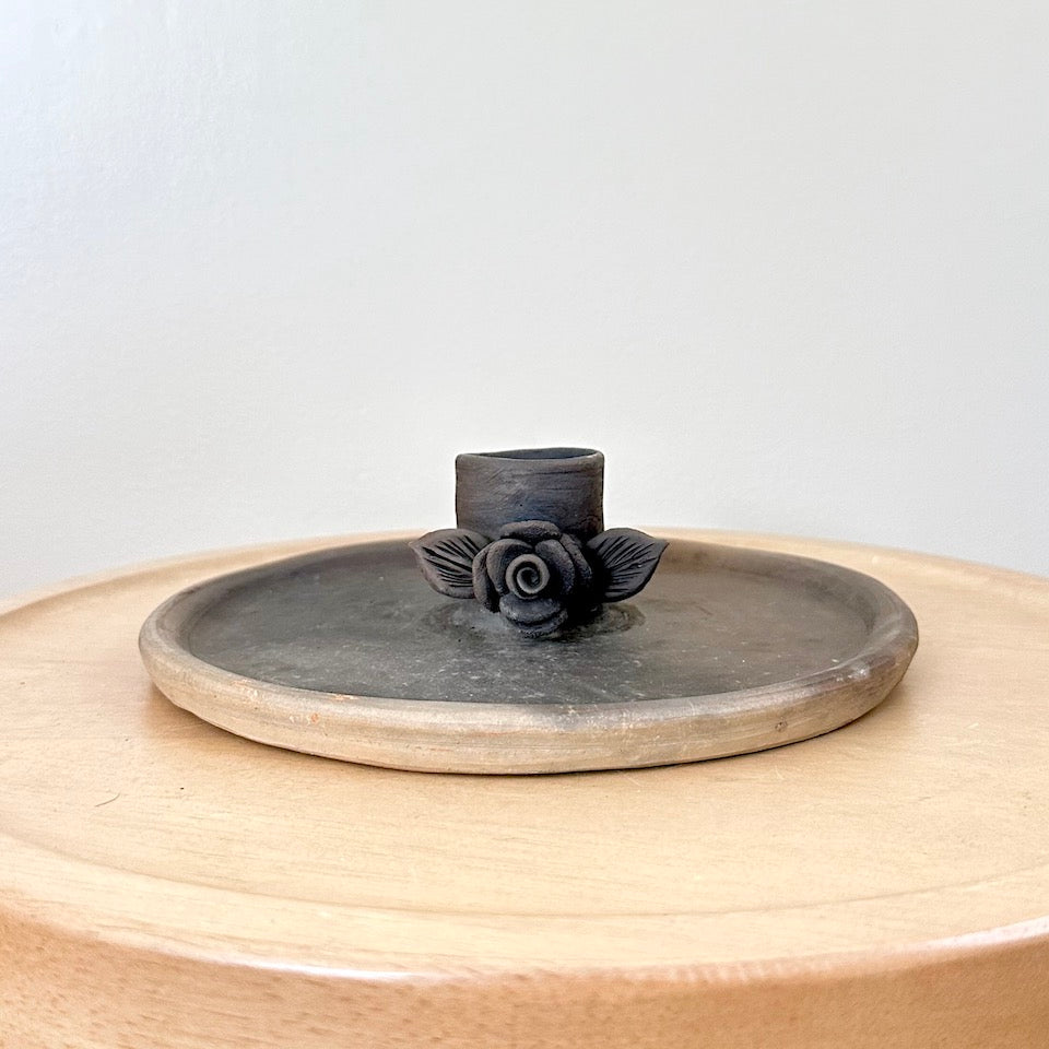 Burnished Clay Flower Single Candle Holder