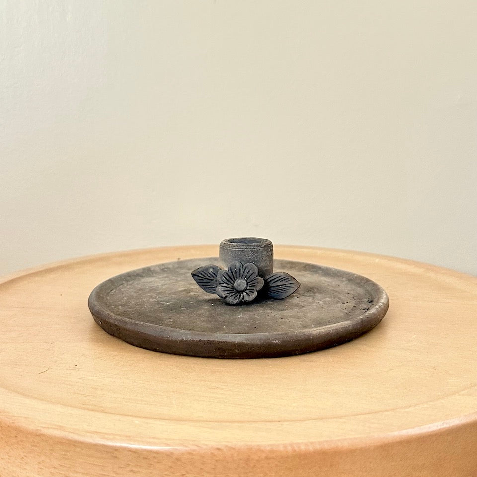 Burnished Clay Flower Single Candle Holder