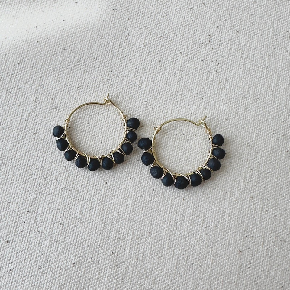 Small Barro Negro Hoops with Small Beads